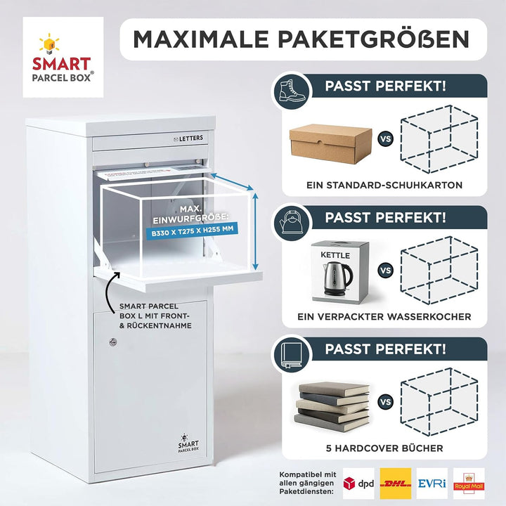 Smart Parcel Box Paketbox L - Briefkasten mit Paketfach wetterfest, weiss | Paketbriefkasten, Paketb
