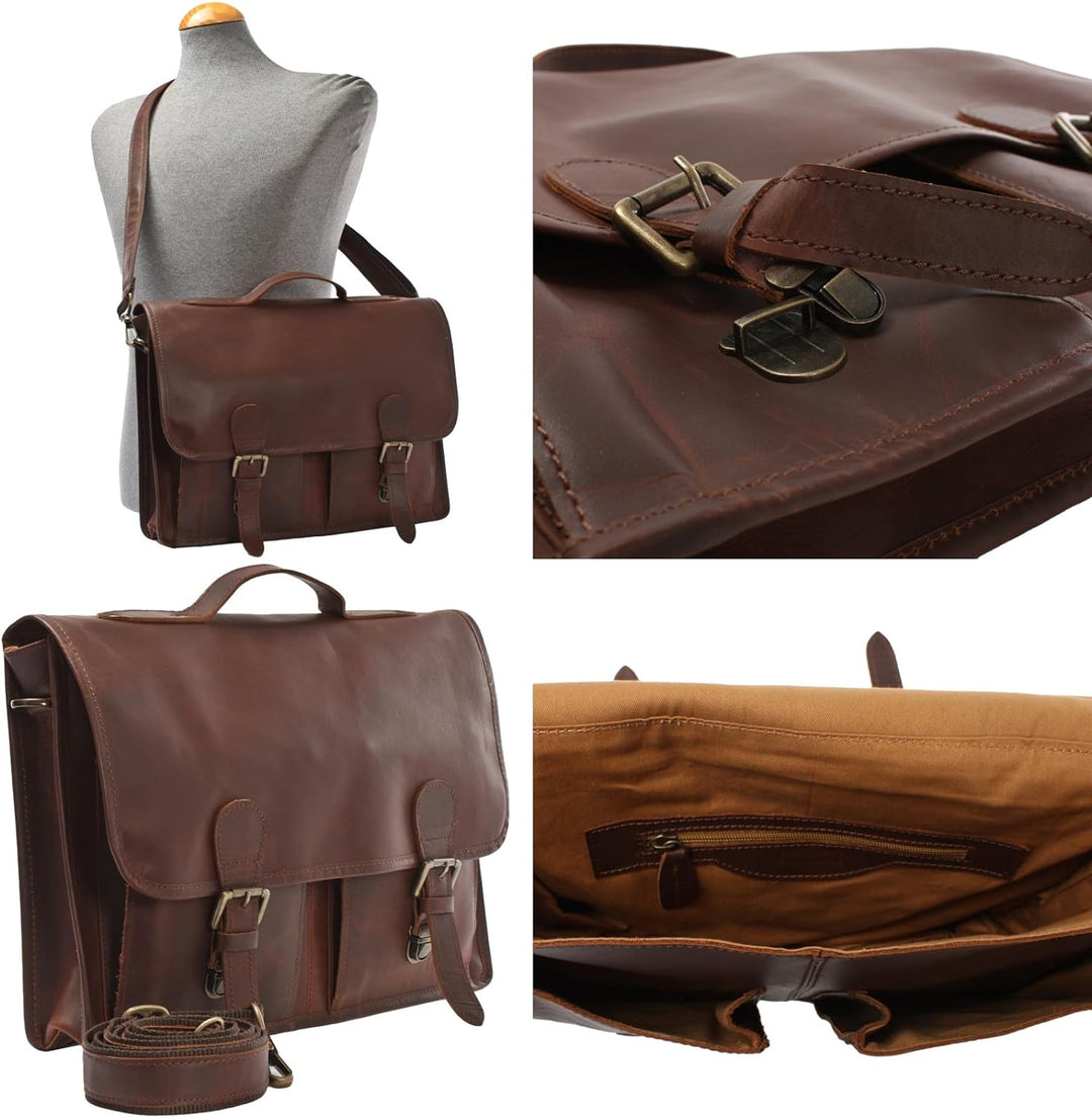 LECONI Aktentasche Businesstasche Messenger Bag für Damen + Herren Ledertasche DIN A4 Vintage-Look C