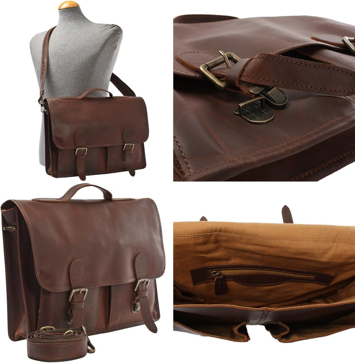 LECONI Aktentasche Businesstasche Messenger Bag für Damen + Herren Ledertasche DIN A4 Vintage-Look C