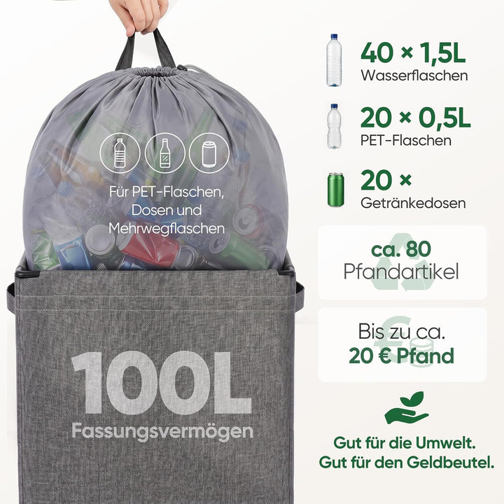 Sekey Pfandflaschen Sammelbehälter, 100L Pfandflaschen Behälter mit Deckel &amp; Einwurfloch, Abnehmbare