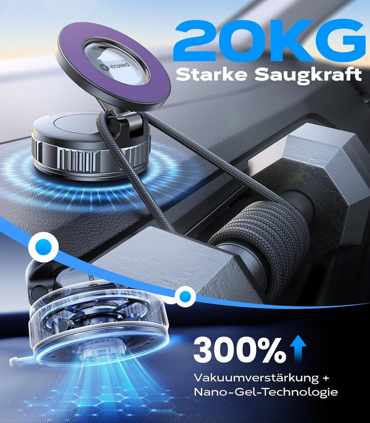 VICSEED Handyhalterung Auto Magnet für Magsafe Autohalterung [20XN55 Magnets & 20KG Vakuum Saugnapf]