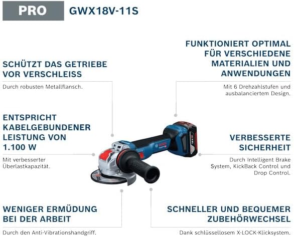 Bosch Professional 18V System Akku-Winkelschleifer mit X-LOCK GWX 18V-11 S (inkl. Vibration Control