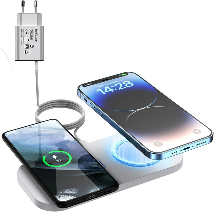 JoyGeek 2 IN 1 Wireless Charger, 15W Max Induktive Ladestation, für iPhone 15/14/13/12/11/Pro/ProMax