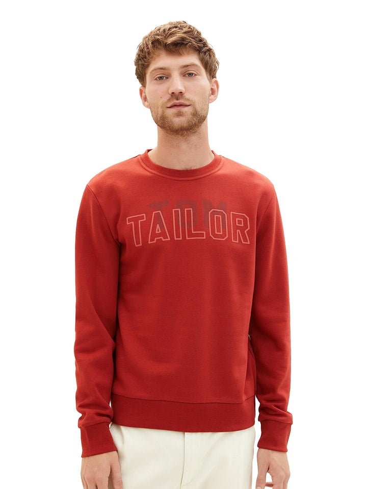 TOM TAILOR Herren Basic Crewneck Sweatshirt mit Logo-Print XL 14302 - Velvet Red, XL 14302 - Velvet