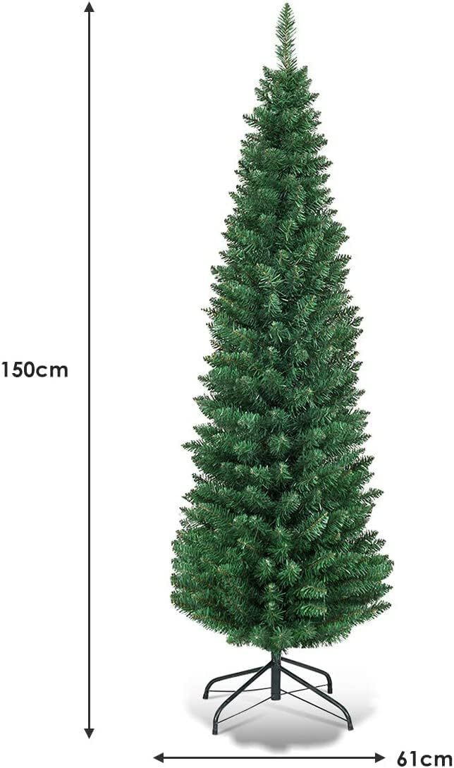 COSTWAY 150/180/210/240cm Bleistift Weihnachtsbaum, künstlicher Tannenbaum mit Metallständer, Christ