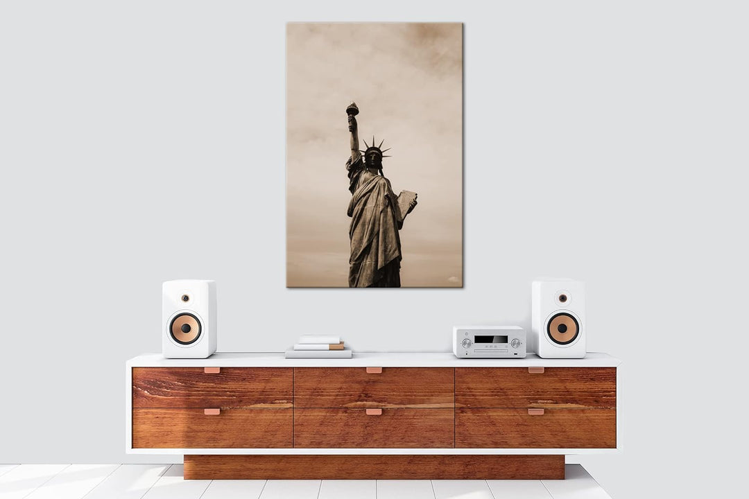 Symbol der Freiheit Effekt: Sepia, Format: 80x60 als Leinwandbild, Motiv fertig gerahmt auf Echtholz