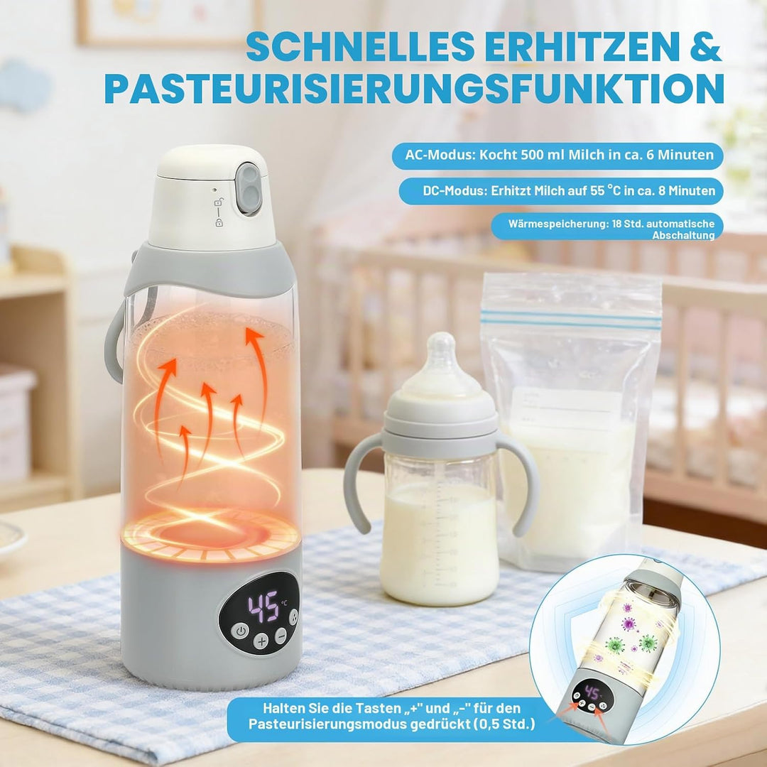 Flaschenwärmer Baby Unterwegs 500ml, 22 Stufen, Pasteurisierung, 12000mAh