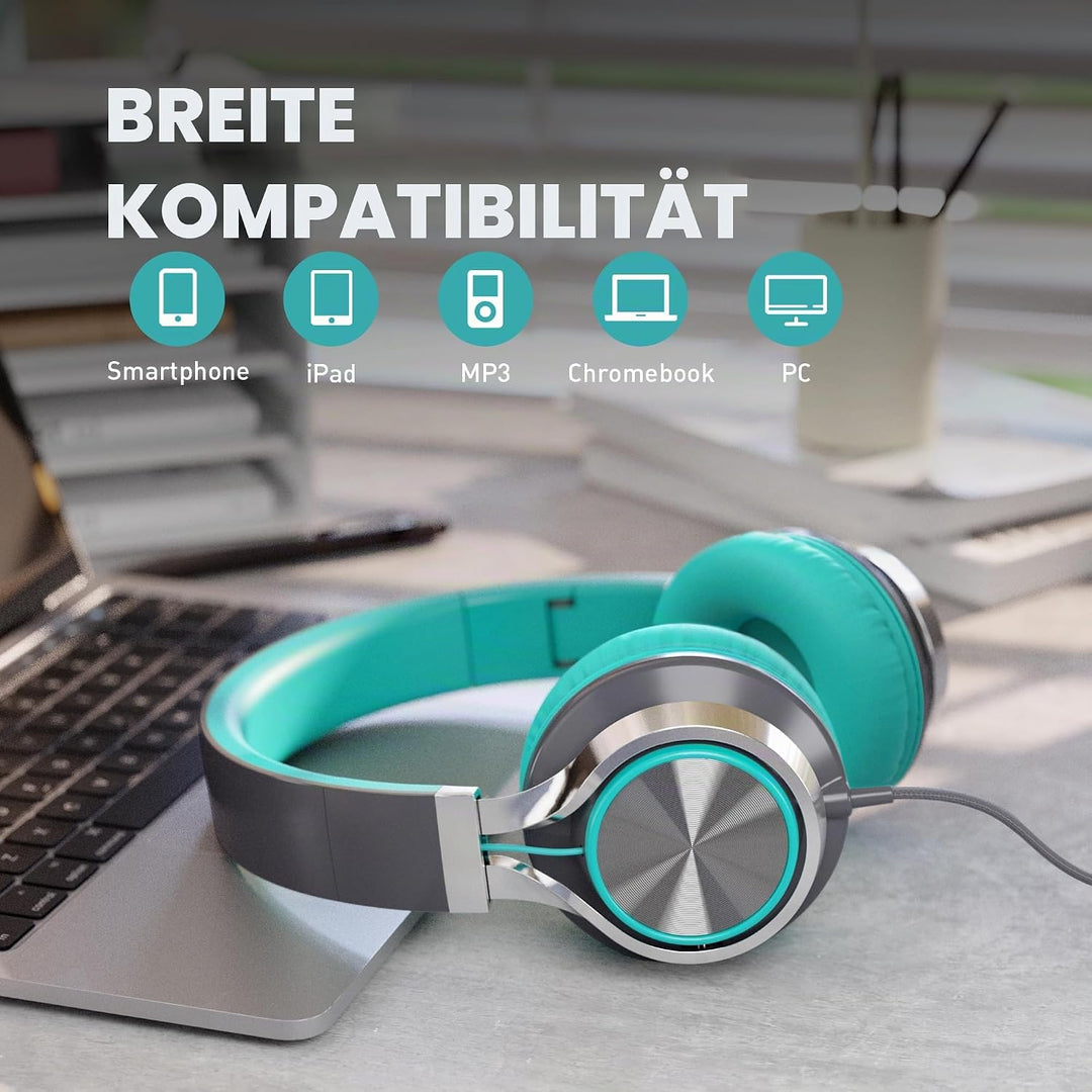 AILIHEN C8 Kopfhörer mit Kabel Mikrofon und Lautstärkeregler Faltbar 3,5mm Headsets On-Ear für Smart