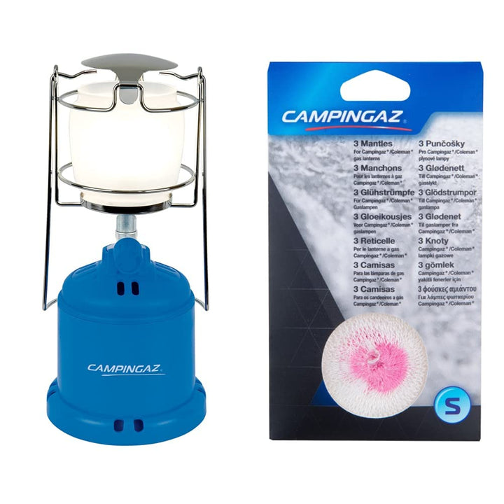 Campingaz 2000010189 Gaslampe Camping 206, blau, Gr. L & Glühstrumpf Grösse, Weiss, 9 x 11 x 1 cm