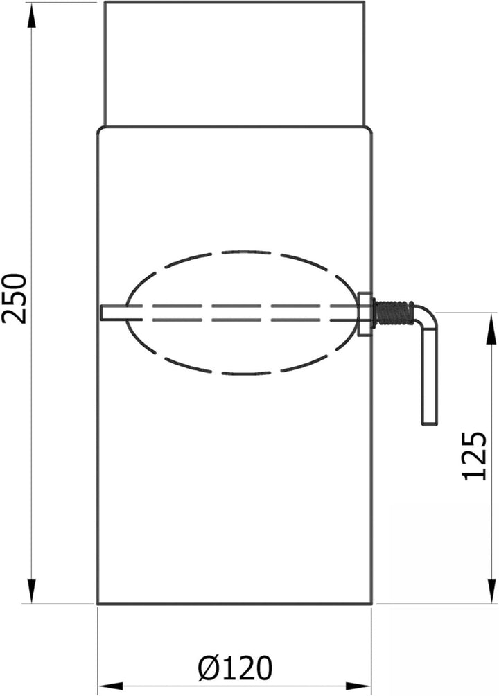 raik Rauchrohr/Ofenrohr 120 mm Durchmesser Länge 250 mm mit Zugregulierung Stahlblech 2 mm Schwarz S