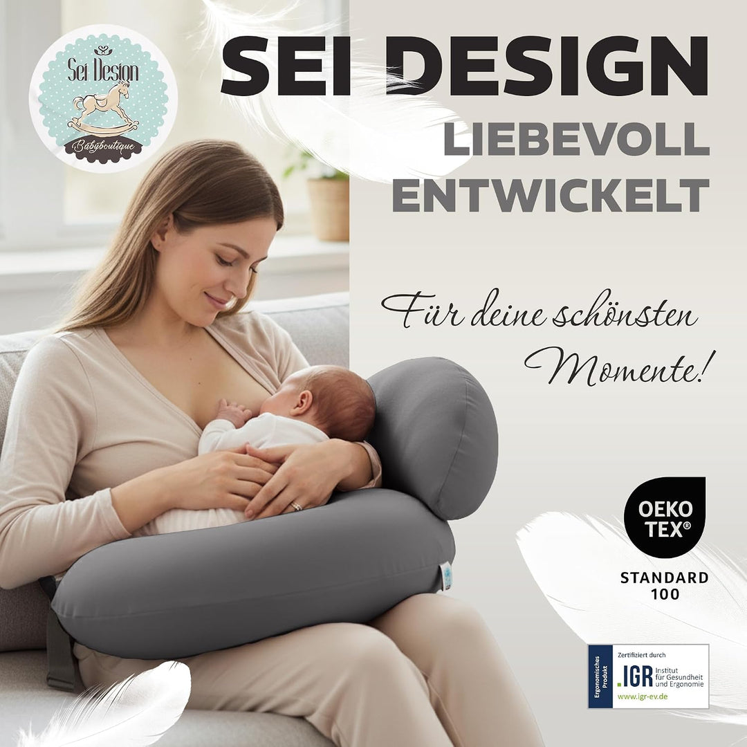 sei Design Stillkissen klein Baby- Stillhörnchen mit abnehmbaren elastischen Jersey-Stillkissenbezug
