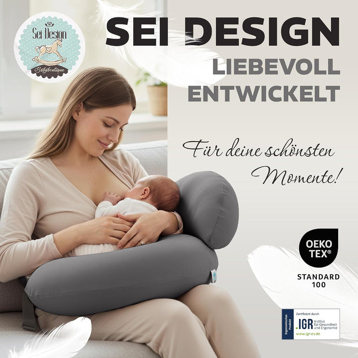 sei Design Stillkissen klein Baby- Stillhörnchen mit abnehmbaren elastischen Jersey-Stillkissenbezug