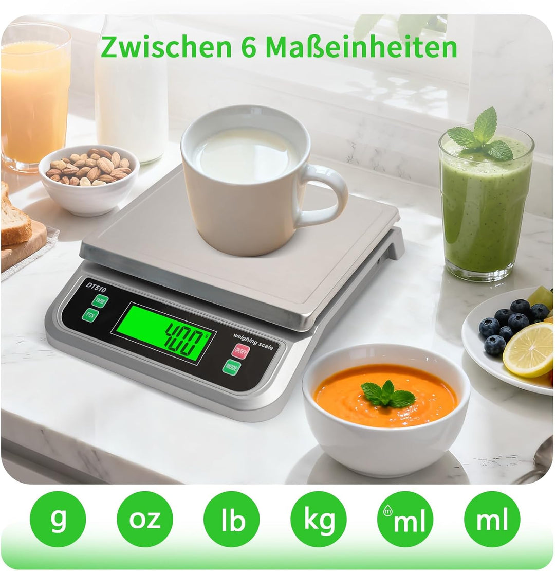 Küchenwaage Digital, 40KG Küchenwaage mit PCS zählen und Tara Funktion Küchen waage mit 6 Masseinhei