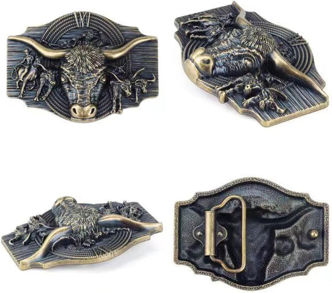 WRJAHCG Gürtel Western für Cowboy, Vintage Long Horn Bull Rodeo Western Cowboy Gürtel,Bronze coffee,