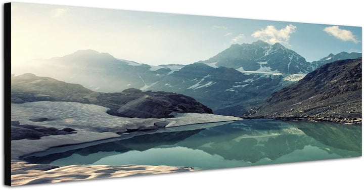 Paul Sinus Art Panoramabild auf Leinwand und Keilrahmen 150x50cm Berge Schnee EIS See Natur