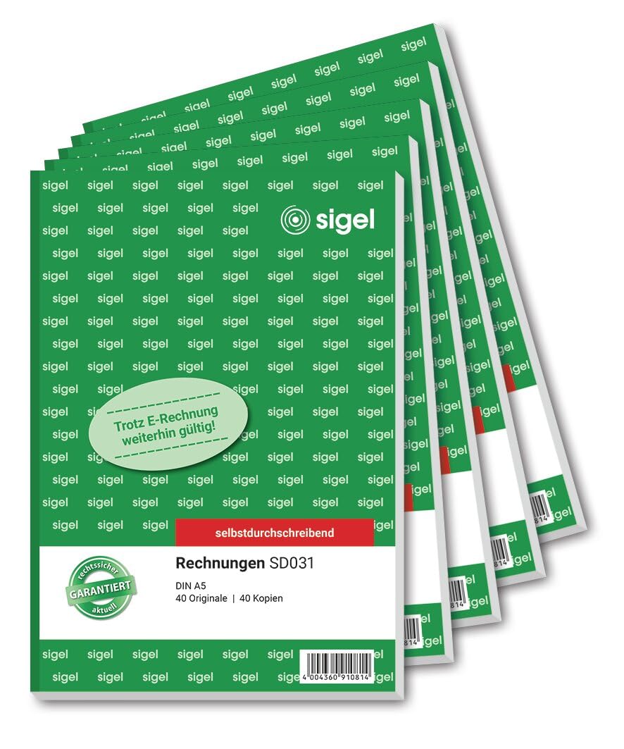SIGEL SD031 Rechnungen, A5, 2x40 Blatt, selbstdurchschreibend, 5er Pack
