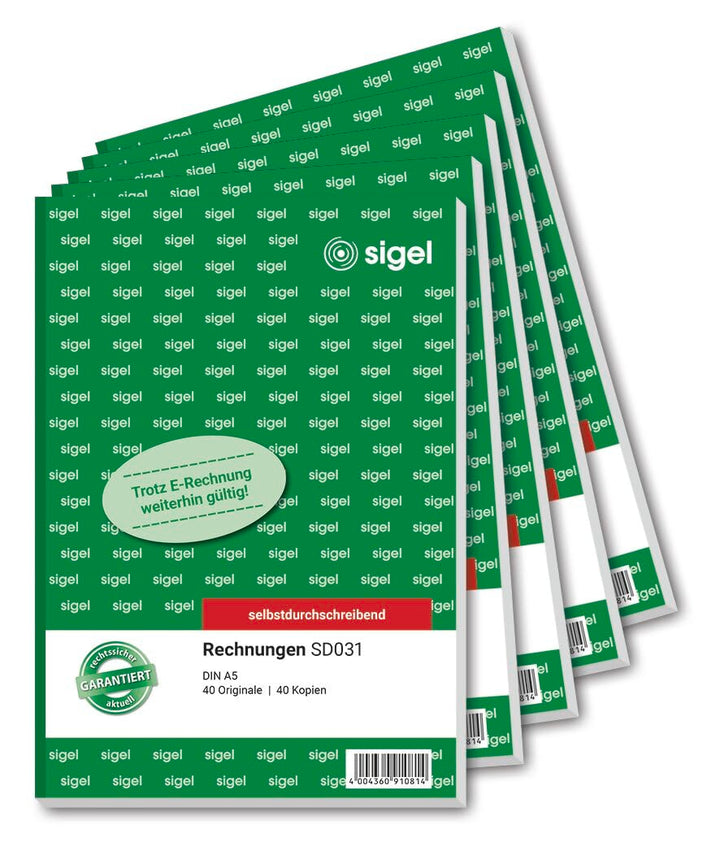 SIGEL SD031 Rechnungen, A5, 2x40 Blatt, selbstdurchschreibend, 5er Pack