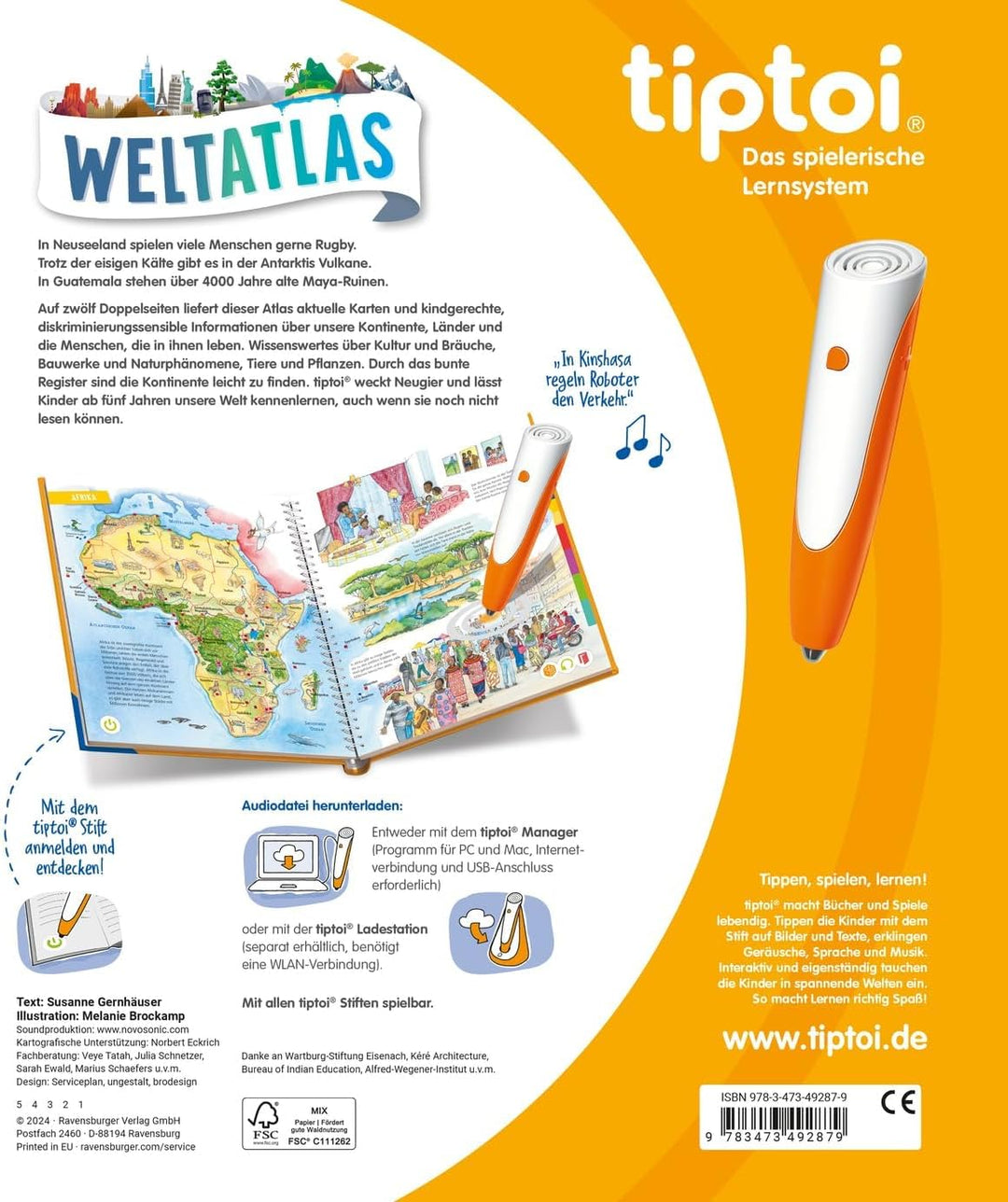 Ravensburger tiptoi® Weltatlas + Kinder Wimmel Weltkarte - Länder, Tiere, Kontinente | Buch für Kind