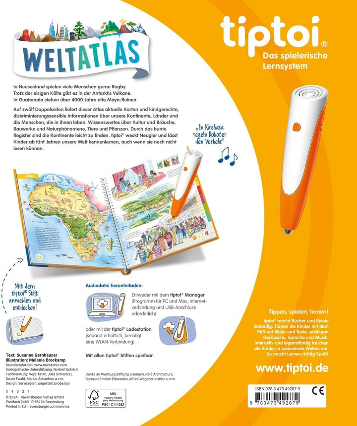 Ravensburger tiptoi® Weltatlas + Kinder Wimmel Weltkarte - Länder, Tiere, Kontinente | Buch für Kind
