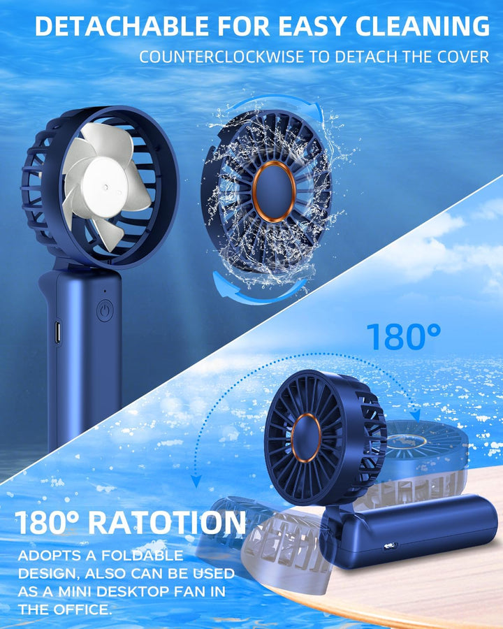 Tragbarer Handventilator, Mini-Schreibtischventilator, faltbar, 2000 mAh, 180 ° Ratotion, 3 Geschwin