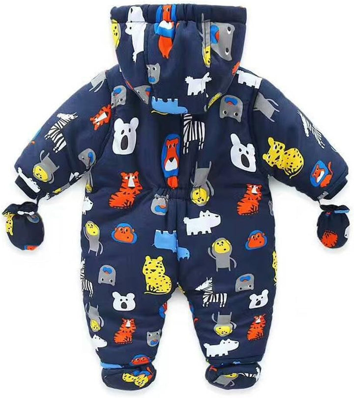 Baby Winter Overall Mit Kapuze Schneeanzüge mit Handschuhen und Füsslinge Mädchen Jungen Warm Kleidu