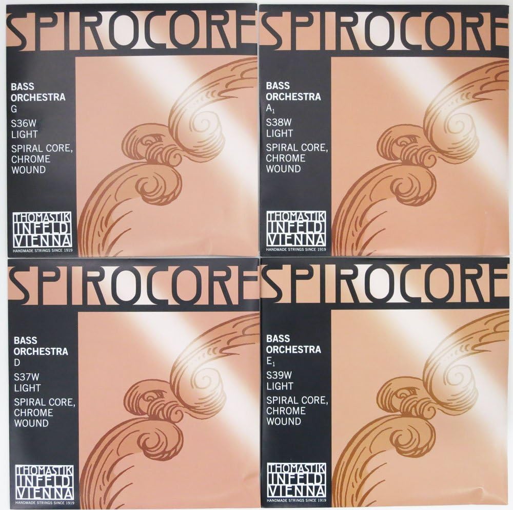 Thomastik 644219 Saiten für Kontrabass Spirocore Spiralkern Orchesterstimmung, Satz 4/4 weich für Me