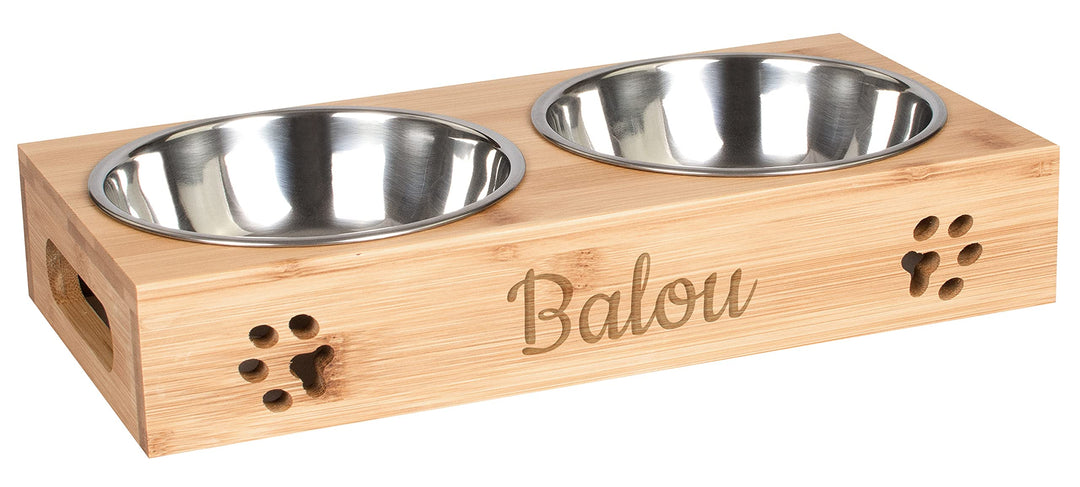 LAUBLUST Futterstation mit Name Personalisiert für Hunde - Natur | 31x15x6 cm - Futternapf & Wassern