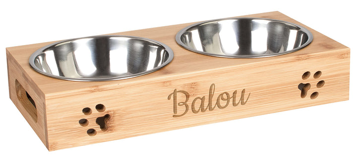 LAUBLUST Futterstation mit Name Personalisiert für Hunde - Natur | 31x15x6 cm - Futternapf & Wassern