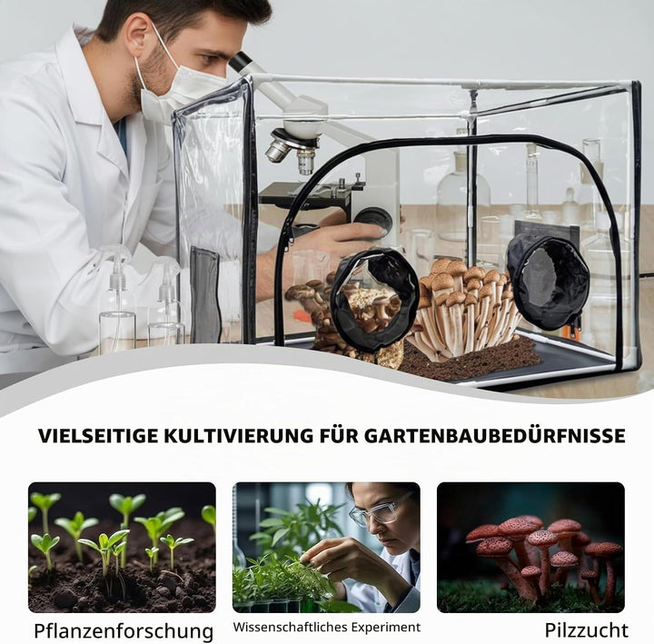 Still Air Box,Tragbares Mushroom Grow Kit, PVC Pilz-Wachstums-Set mit 2 Arm Ports, Faltbare Pilzzuch
