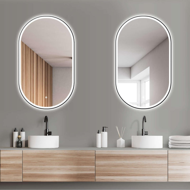 HOKO Design LED ANTIBESCHLAG Badezimmer Spiegel oval 45 x 75 cm. HOCH + QUER Montage möglich. Badspi