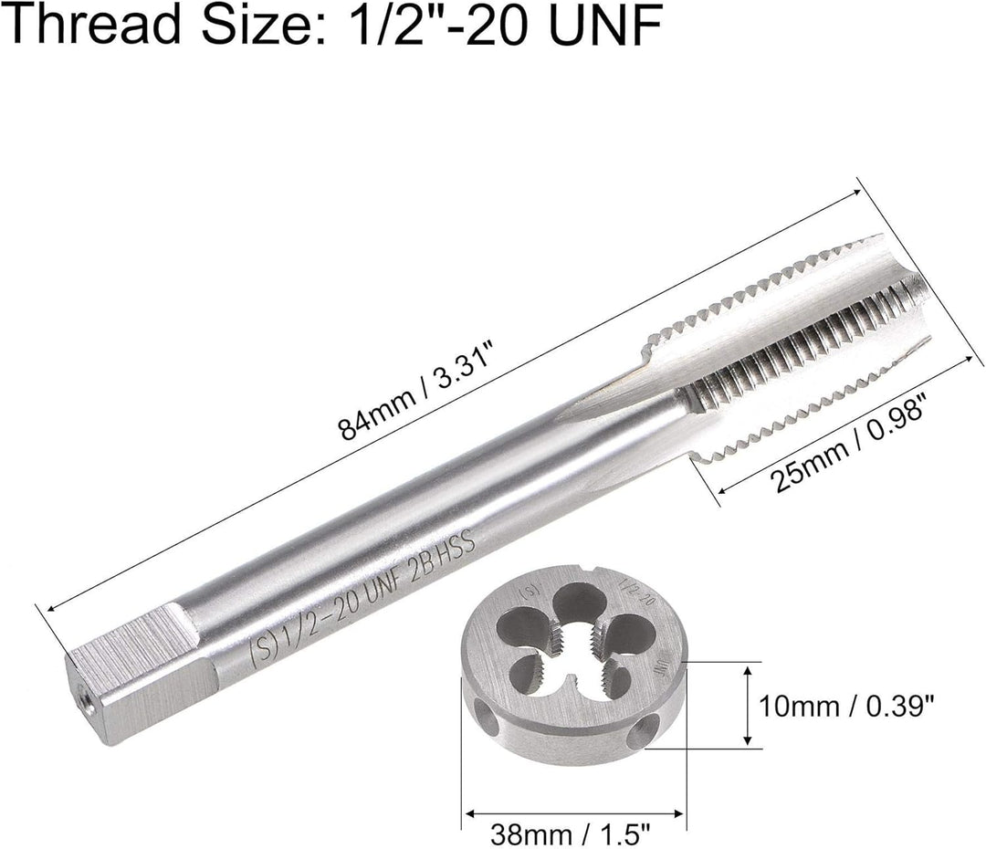 sourcing map 1/2"-20 UNF Gewindebohrersatz, HSS Maschinengewindebohrer mit Rundgewindebohrer, Recht