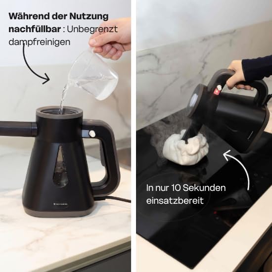TS Compact Handdampfreiniger – 15 Zubehörteile – 1200 W, 2,6 bar – Nass- und Trockenfunktion – Handd