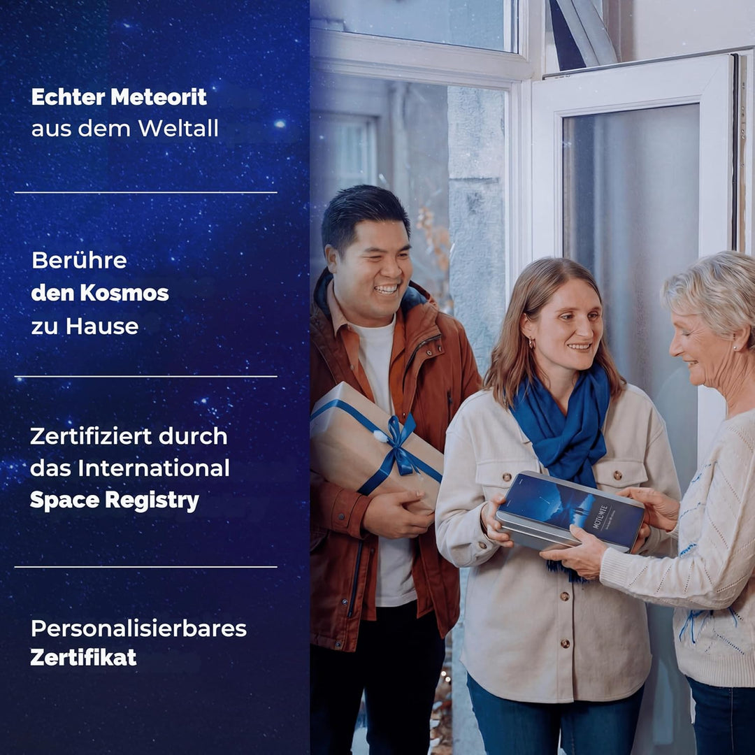 Meteorit Geschenkbox – echter Meteorit (Space Rock) mit Urkunde, Lupe & Displaycase | Sternschnuppe