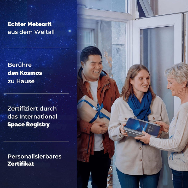 Meteorit Geschenkbox – echter Meteorit (Space Rock) mit Urkunde, Lupe & Displaycase | Sternschnuppe