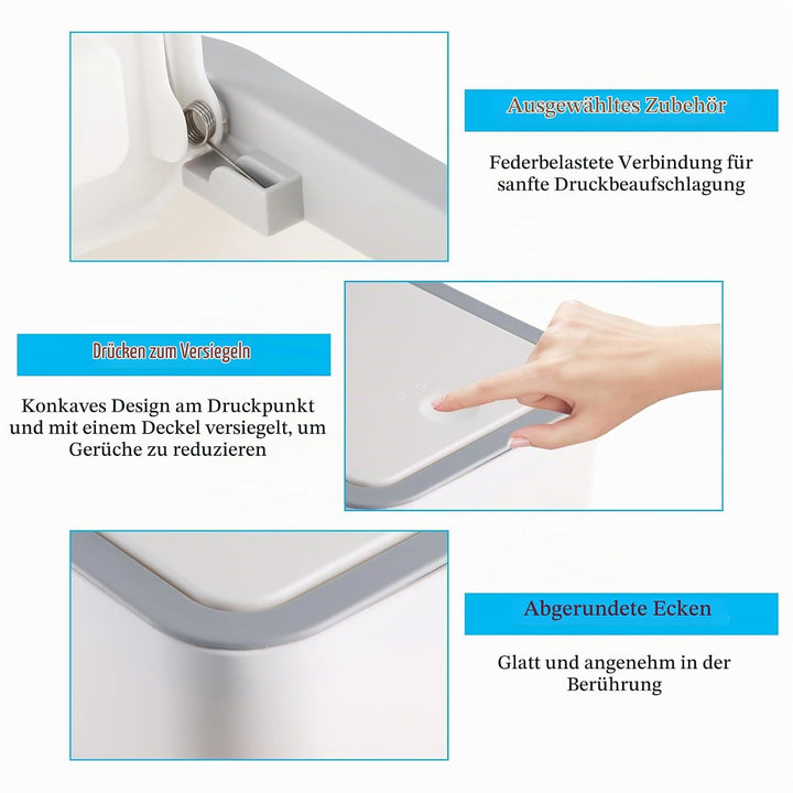 Abfalleimer aus Kunststoff, Mülleimer Bad, 10L Mülleimer Küche, Mülleimer Mülleimer mit 4 Pcs Plasti
