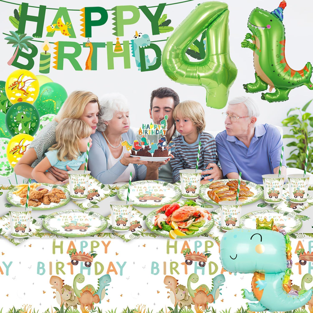 Dino Geburtstag Deko 4 Jahre, Dinosaurier Partygeschirr Set, Geburtstagsdeko 4 Jahre Junge, Dinosaur