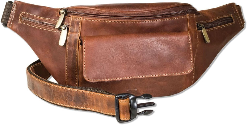 Grosse Bauchtasche Vorne mit einem Druckknopf-Aussenfach Rindsleder Multicolor/Cognac, Multicolor/Co