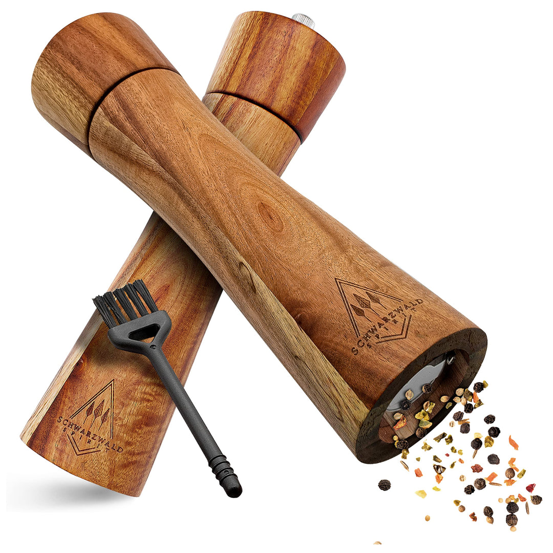 Salz und Pfeffermühle Holz Gross (21 cm) - 2er Set mit Pfeffer und Salzmühle - Gewürzmühle mit Keram