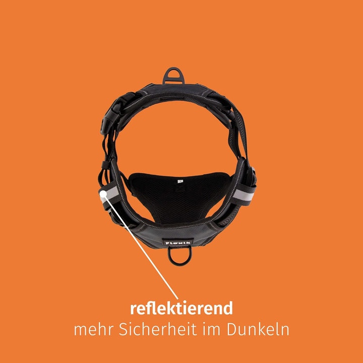 Floxik Hundegeschirr grau L | Anti Zug Brustgeschirr reflektierend &amp; gepolstert mit Haltegriff für m