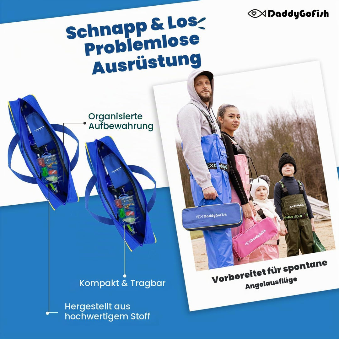 DaddyGoFish Kinder Angelset - Teleskoprute &amp; Rolle Combo mit Klappstuhl, Rutenhalter, Tackle Box, Kö