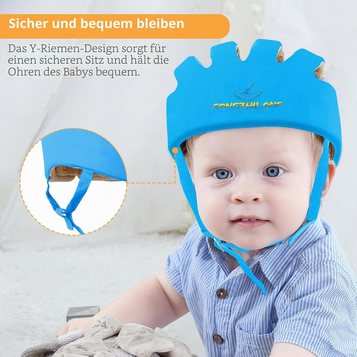 IULONEE Baby Helm Kleinkind Schutzhut Kopfschutz Baumwolle Hut Verstellbarer Schutzhelm Blau, Blau