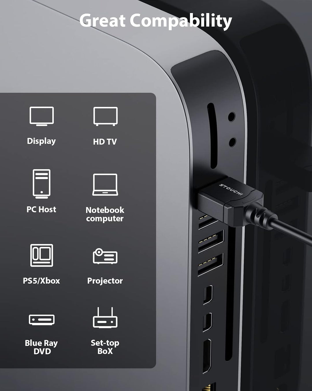 Stouchi Ultradünnes 0,5M HDMI Kabel 8K, Hyper Slim Kabel,Extrem Flexibles 8K, Unterstützt 10K 8K120