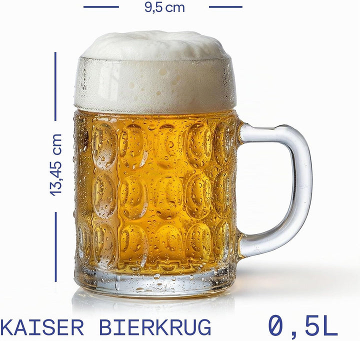 Stölzle Lausitz Bierkrug Kaiser / 6er Set Bierkrüge 0,5 Liter/Stabiler Bier Krug/Biergläser 0,5 Lite