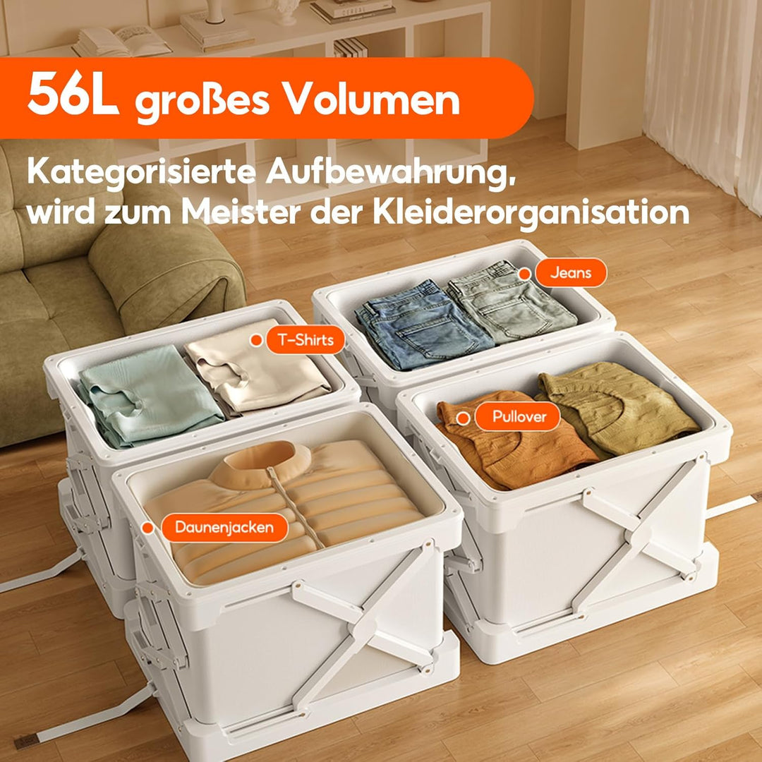 Faltbare Aufbewahrungsbox mit Deckel, 56L, 4 Stück | Vakuum-Platzsparer, Staub- und Feuchtigkeitsbes