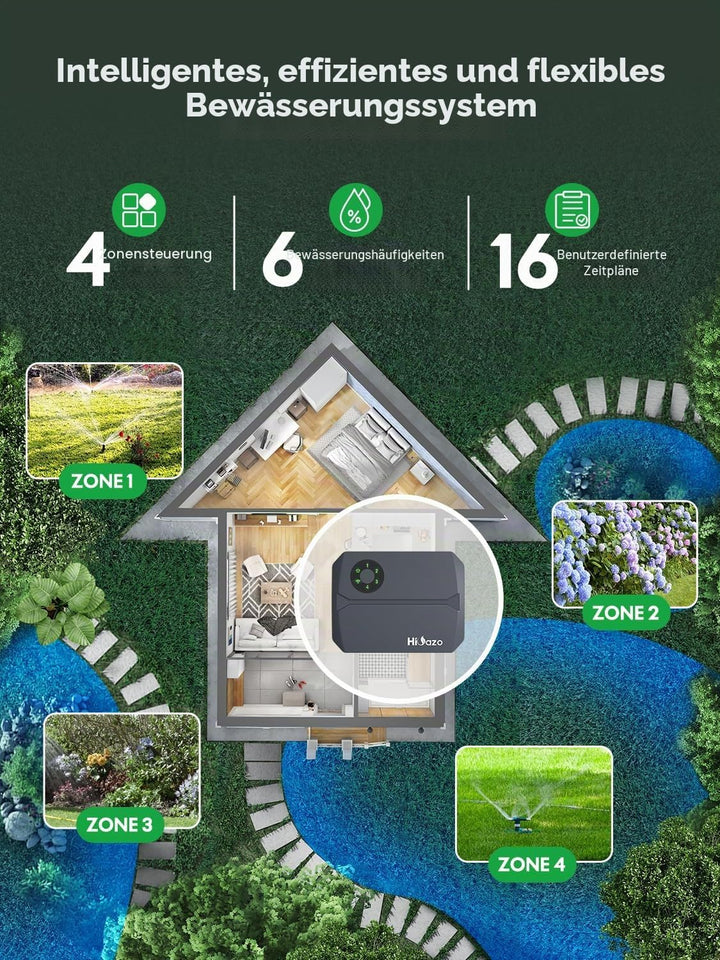 WiFi 4-Zonen Bewässerungscomputer mit App Steuerung, Smart Sprinkler Steuerung, 16 Bewässerungsprogr