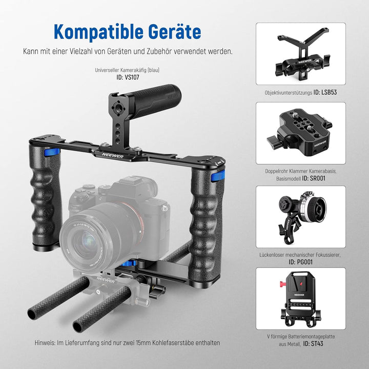 NEEWER 15mm Kohlefaser Verlängerungsstangen 30cm, kompatibel mit SmallRig, kompatibel mit Tilta 15mm