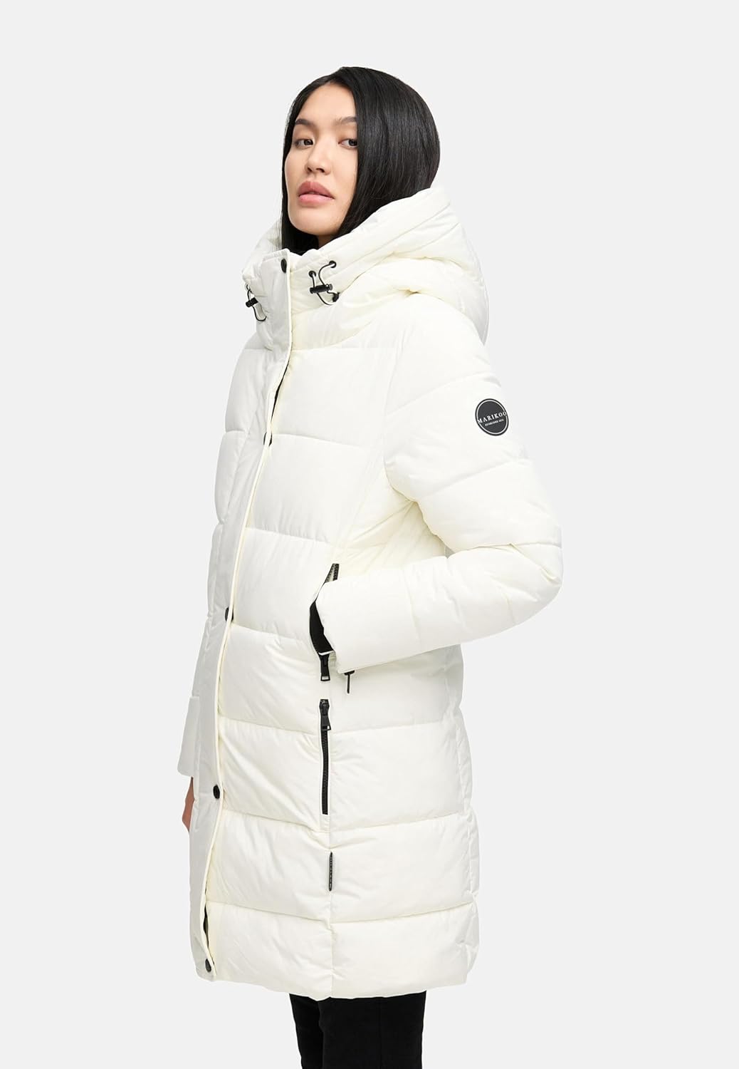 MARIKOO Damen Wintermantel warmer Steppmantel lang mit Kapuze und hohem Kragen Karumikoo XVI XS-5XL