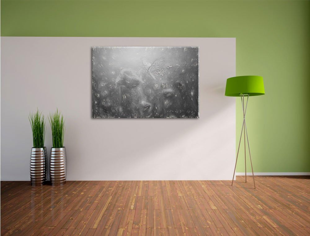 Pixxprint Mohn und Schmetterling Kunst / 100x70cm Leinwandbild bespannt auf Holzrahmen/Wandbild Kuns