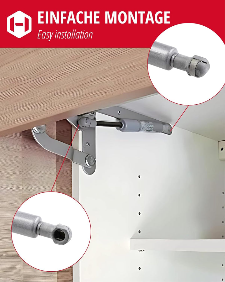 Gedotec 2x Gasdruckfeder 450N - Kesseböhmer Gasdruckdämpfer für HSB Hochschwenkbeschlag - Stossdämpf