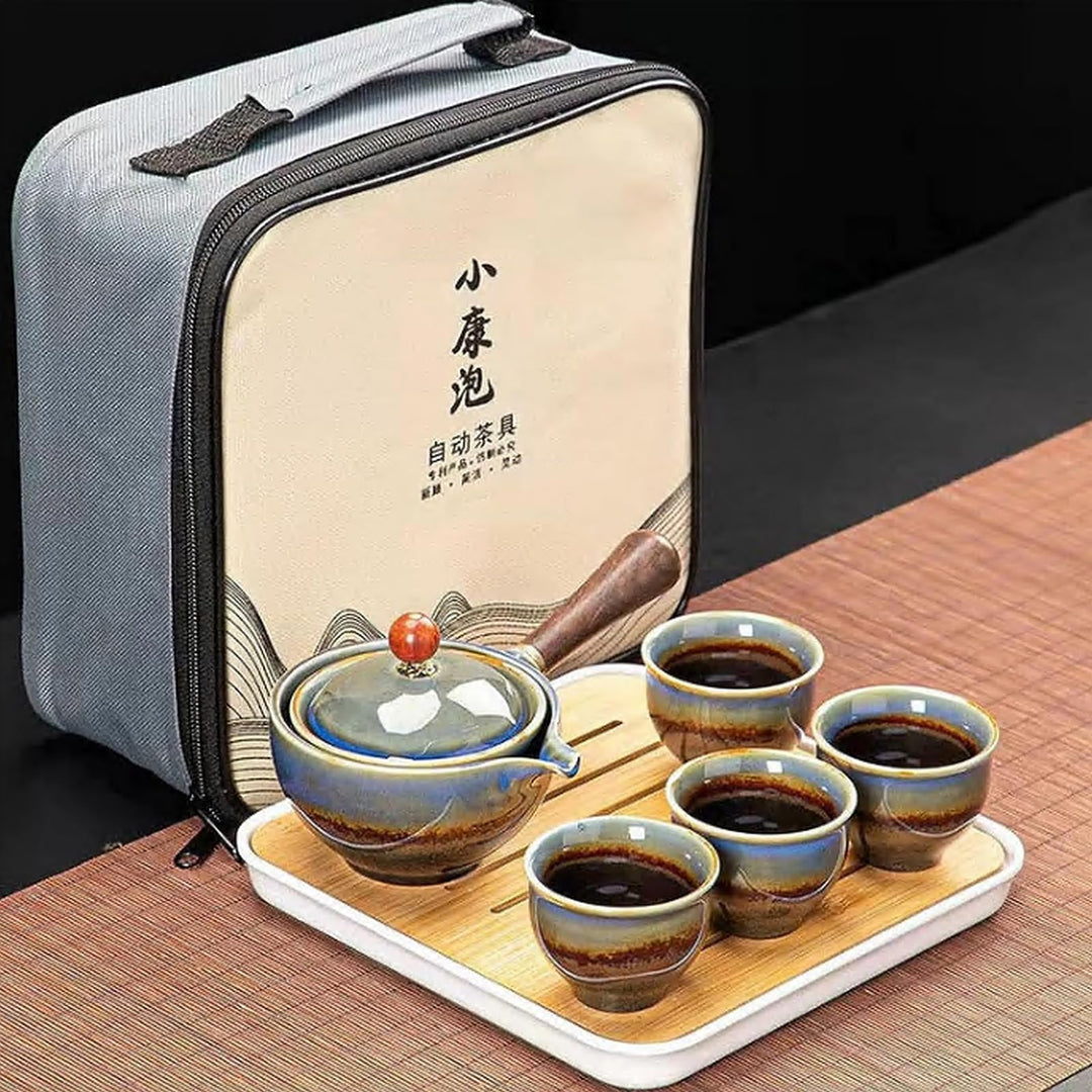 Keramik Portable Travel Tee Set, chinesischer Kungfu Tee Set mit 360-Rotation Teekanne und Infuser,